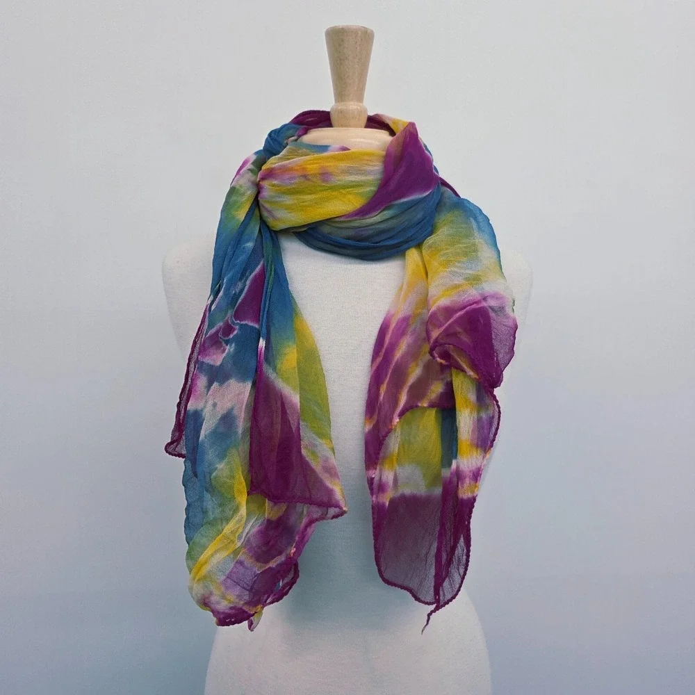 Womens Colorful Tie Dye Scarf Wrap Multicolor Rectangle Bohemian Festival Bright